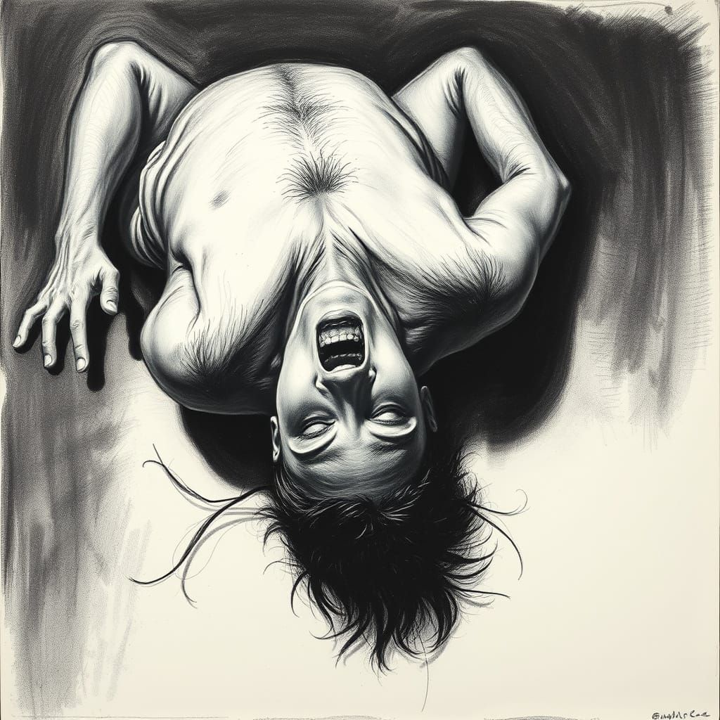 Charcoal Drawing of Silent Scream with Goya-Kollwitz Intensi...