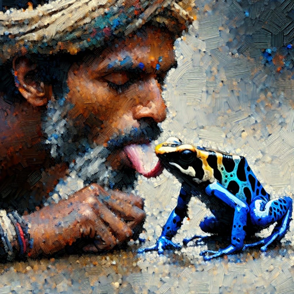 Impressionist Painting: Indian Licks Poison Dart Frog