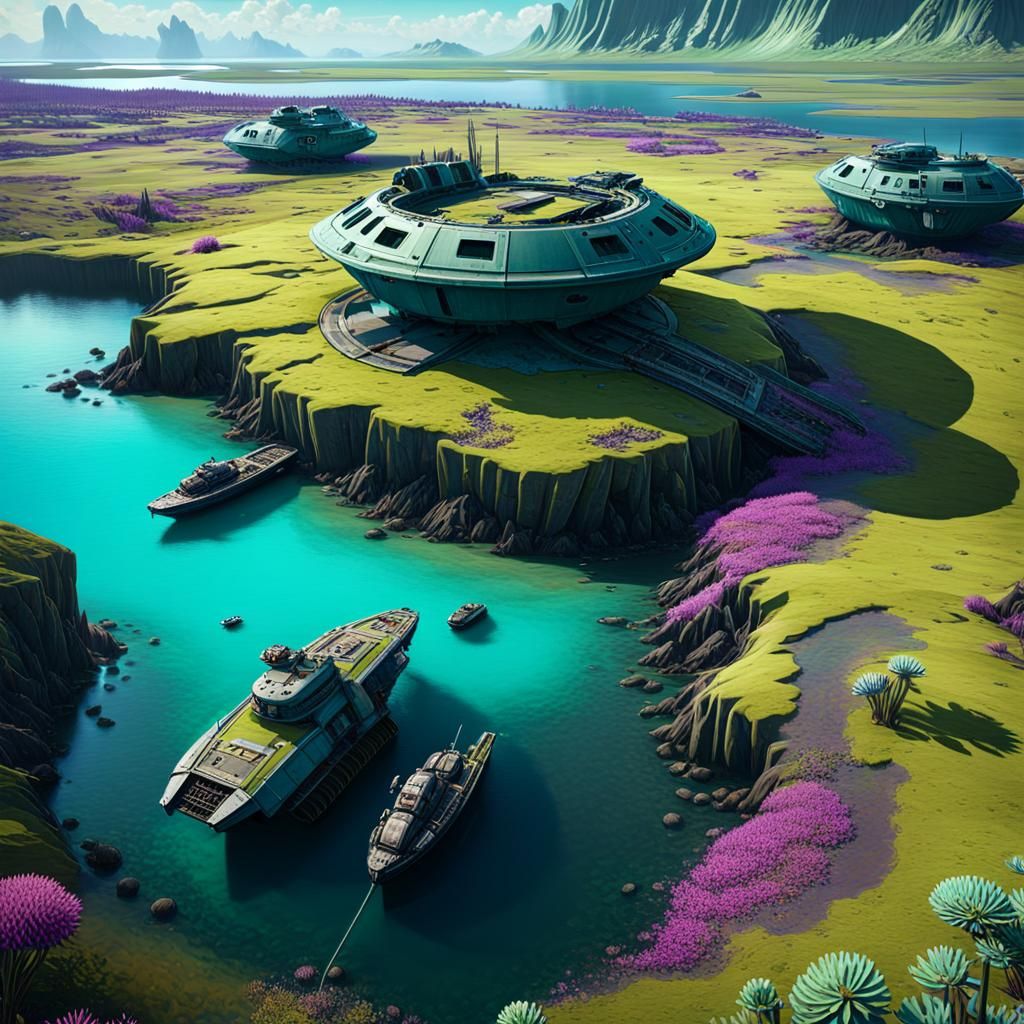 Wreckage on Alien Planet in No Man's Sky Style