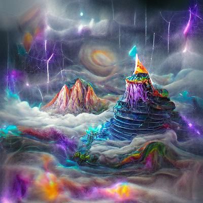 Fantasy Wizard Tower on Stormy Mountain