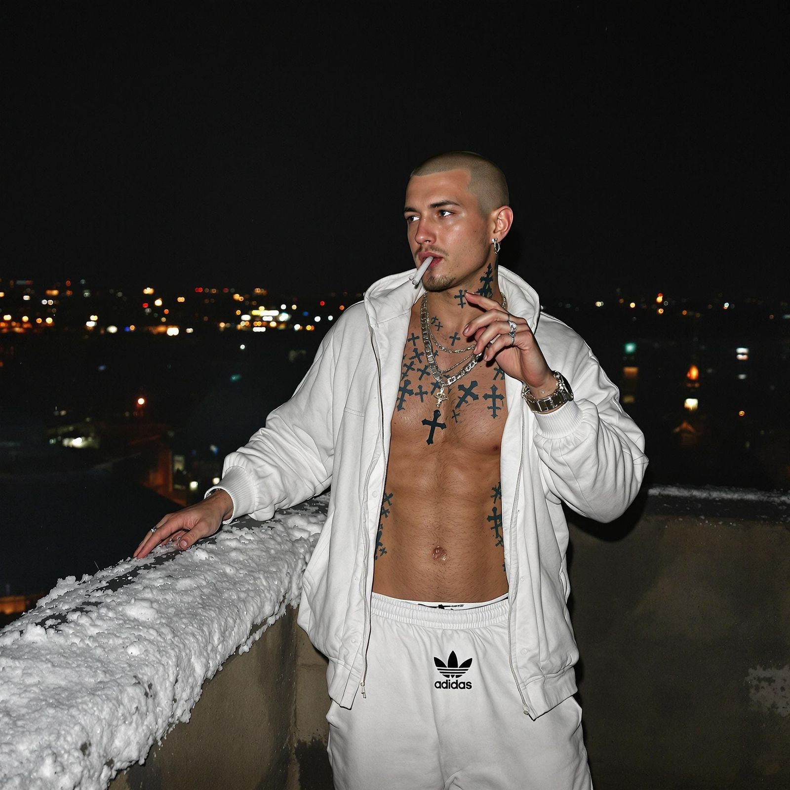 Chiseled Russian Gopnik in Winter Regalia