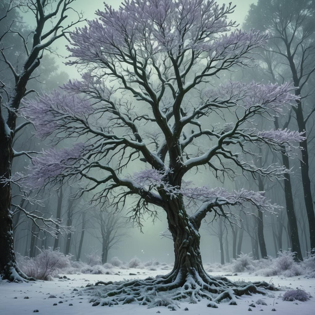 First Snow in Mystical Forest: Photorealistic Art