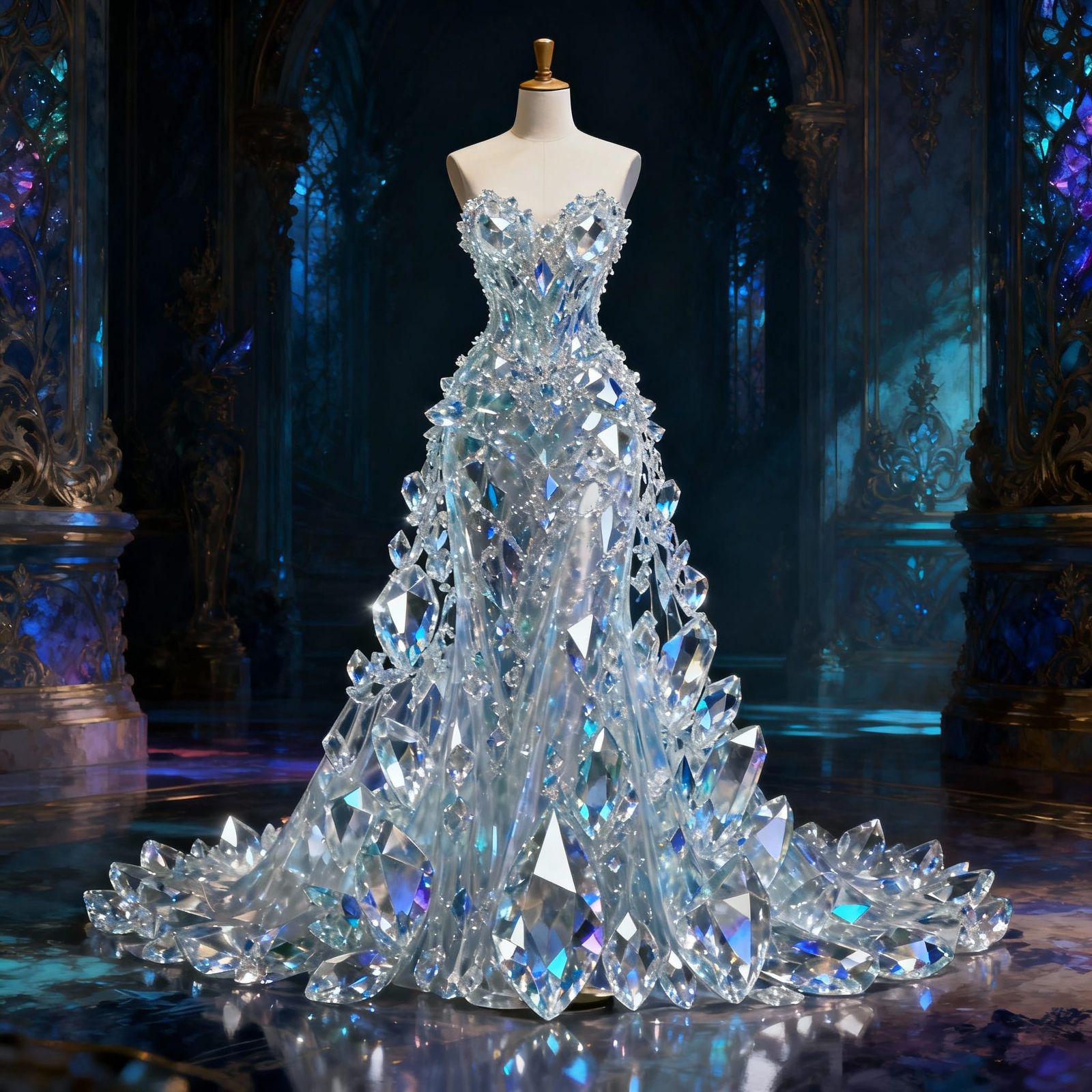 Exquisite Crystal Glass Dress on Manikin
