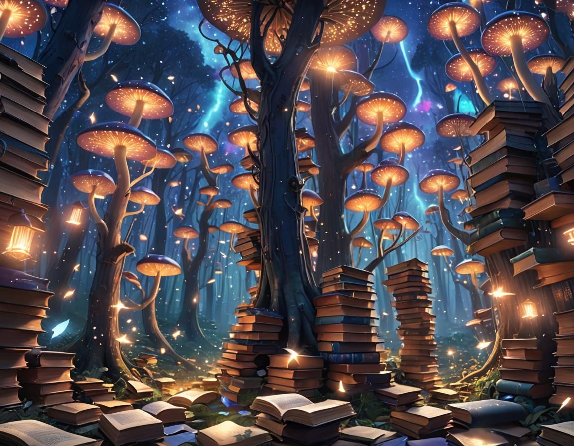 Enchanted Forest Books in Anime Style