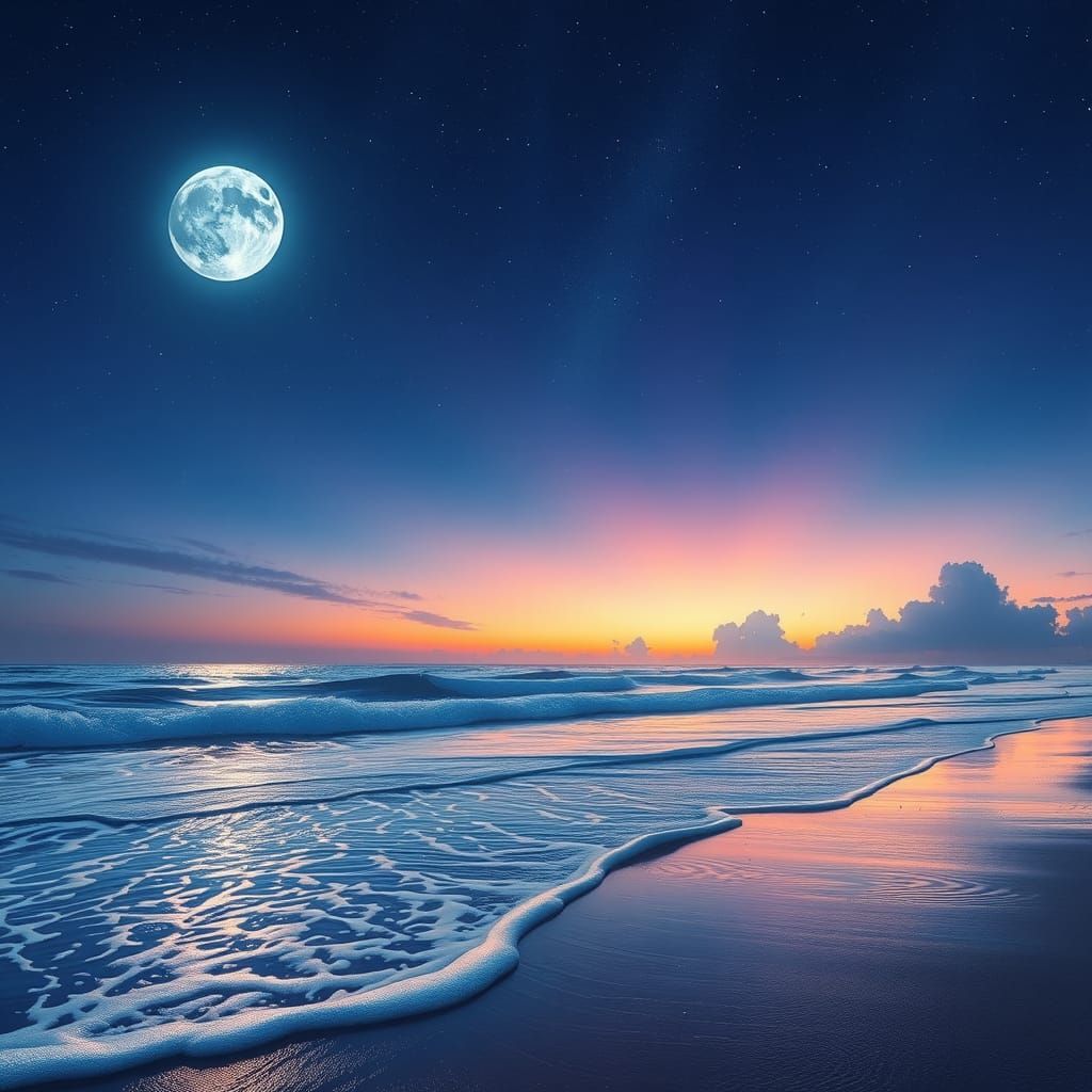 Dreamlike Beachscape with Stars, in Cinematic Style
