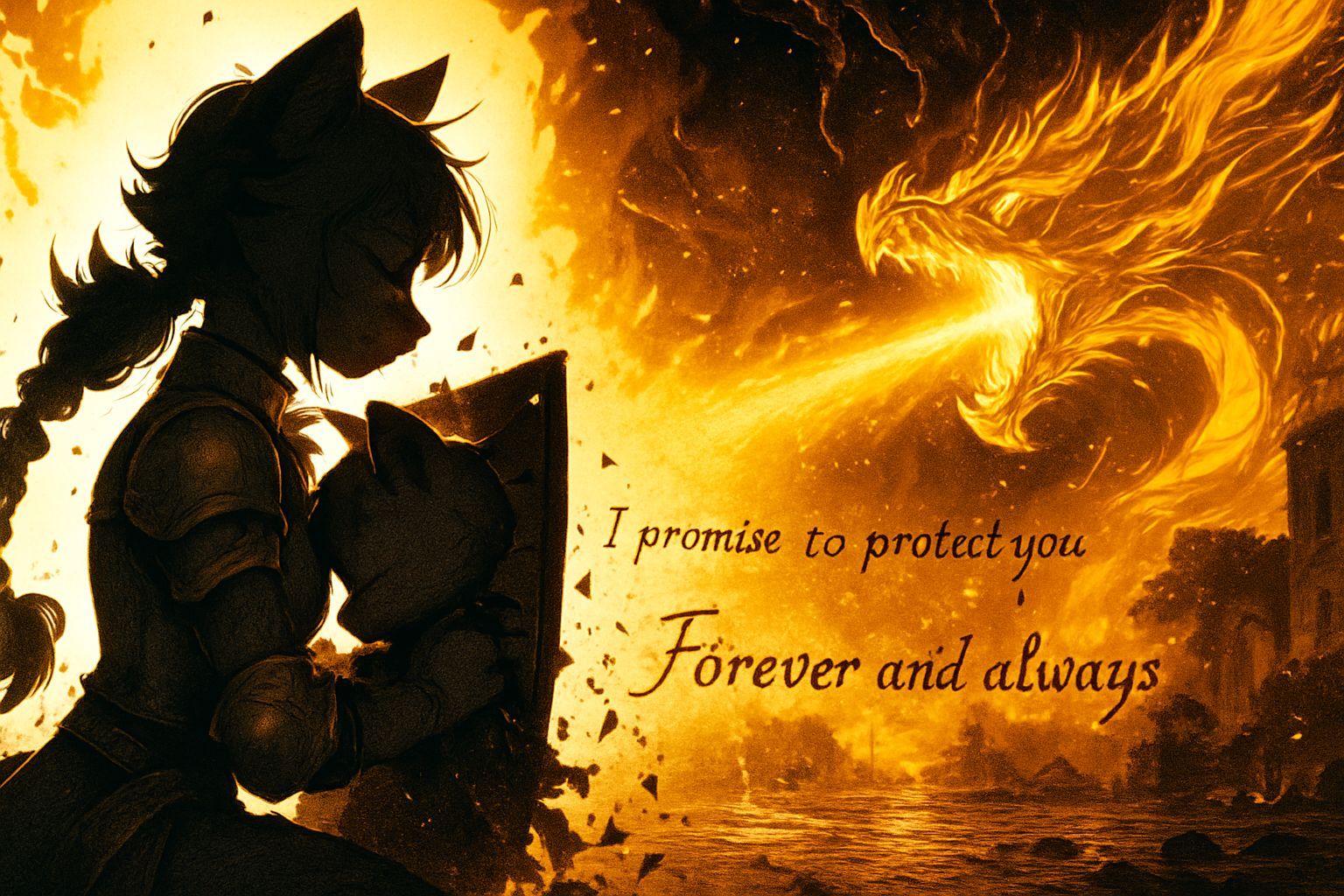 Anime Cat Warrior Shields Fox from Golden Dragon