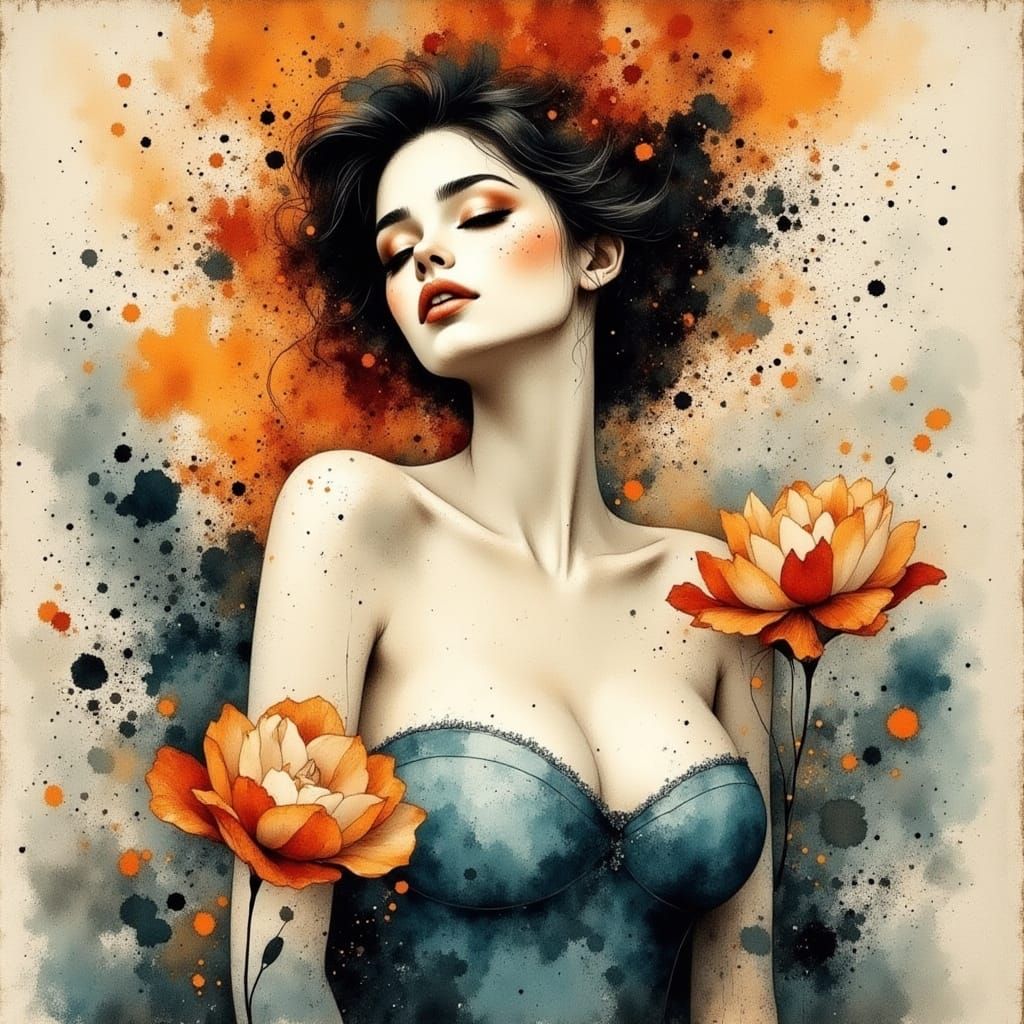 Ethereal Mediterranean Goddess in Renaissance-Inspired Ink A...