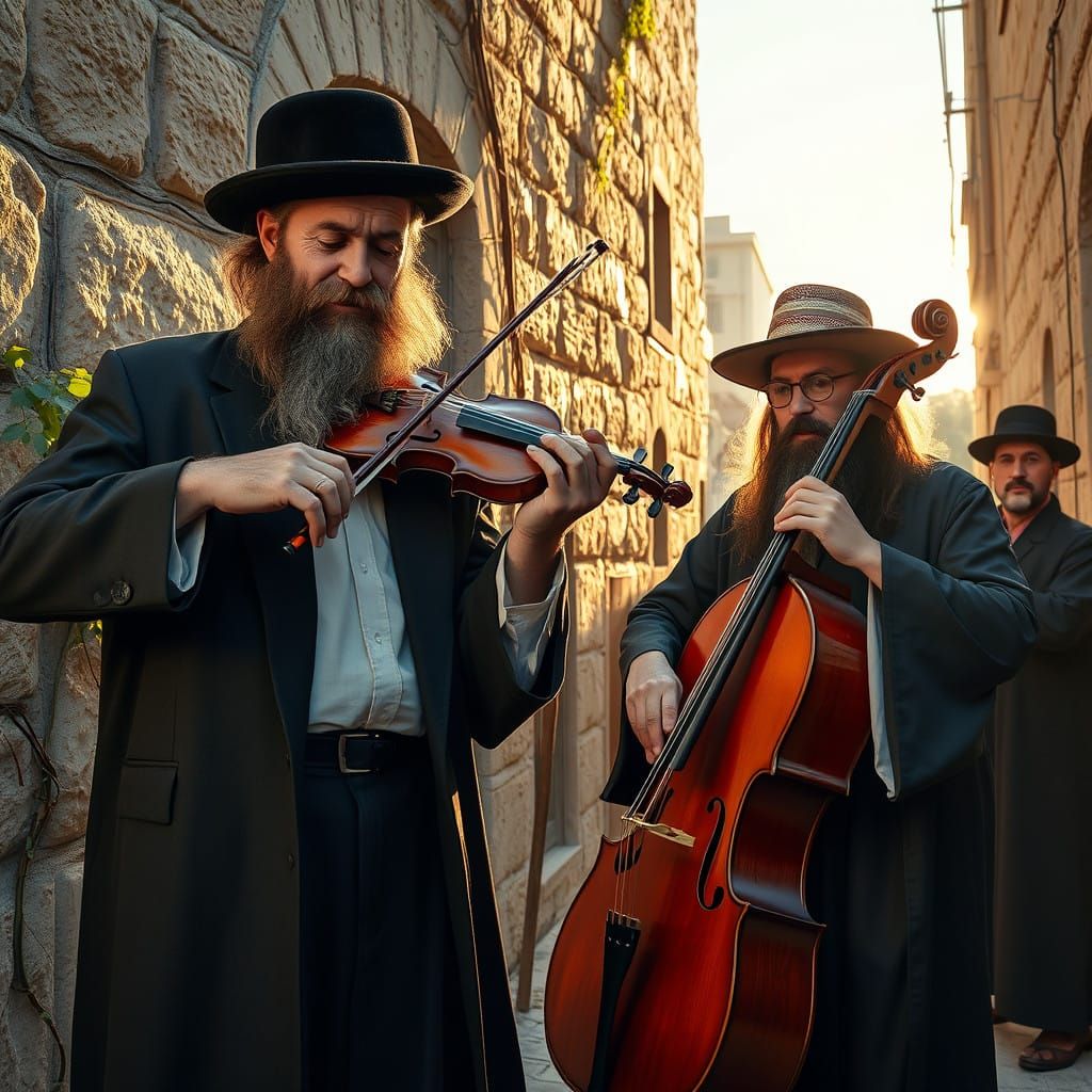 Majestic Hasidic and Eastern Orthodox Musicians Play in Jeru...