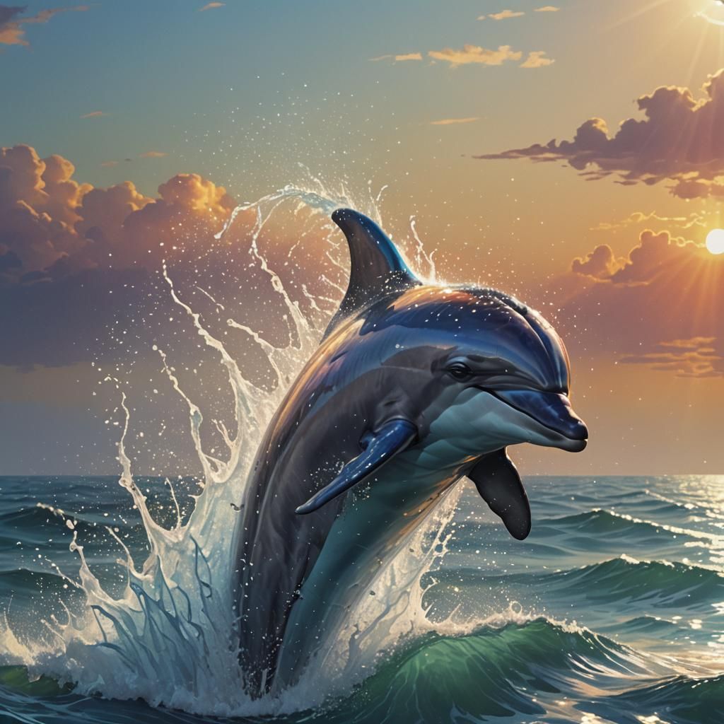 Hyperrealistic Pixel Art Dolphin Jumping