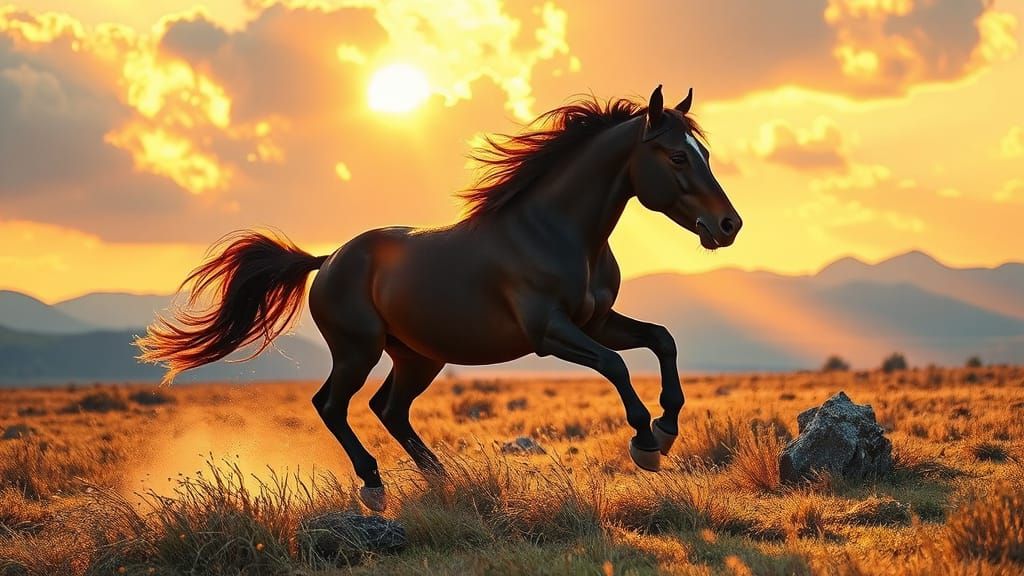 Majestic Horse Galloping in Golden Light, Western Art
