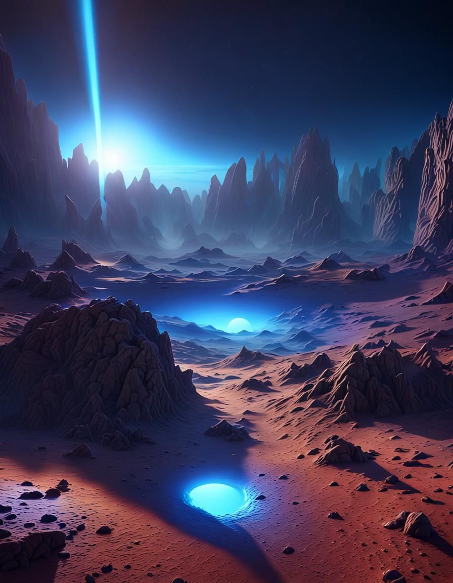 Hyperrealistic Planet with Intense Blue Light: Concept Art