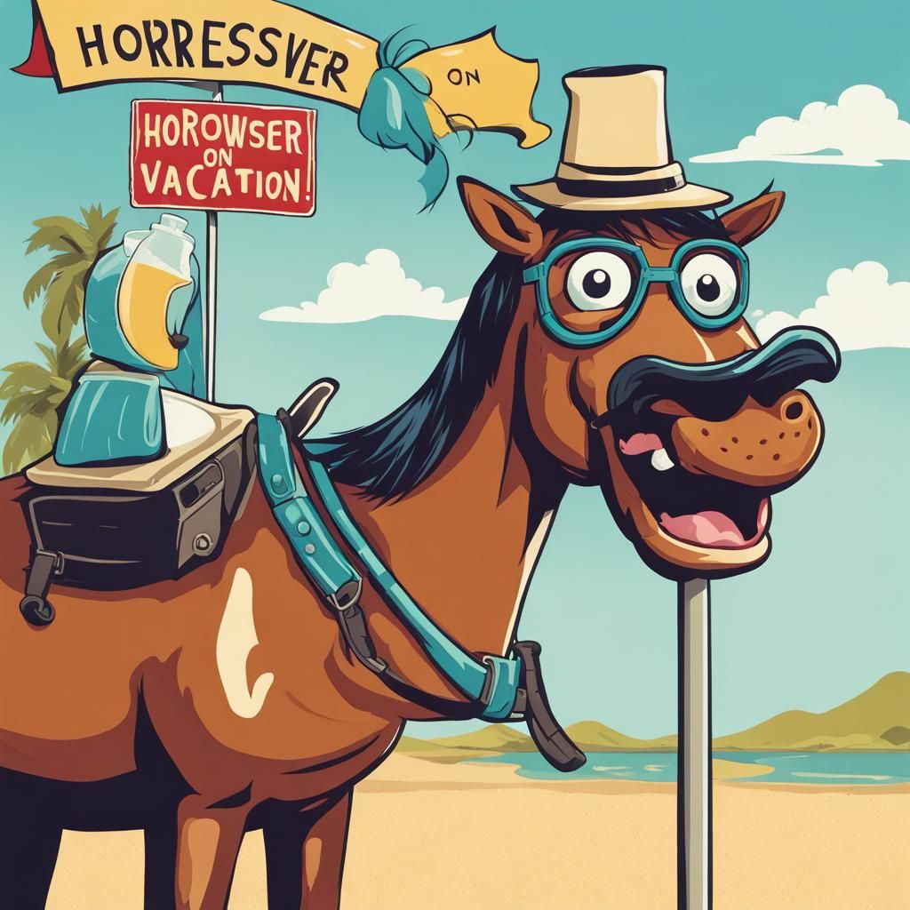 Silly Horse on Vacation with Fake Mustache