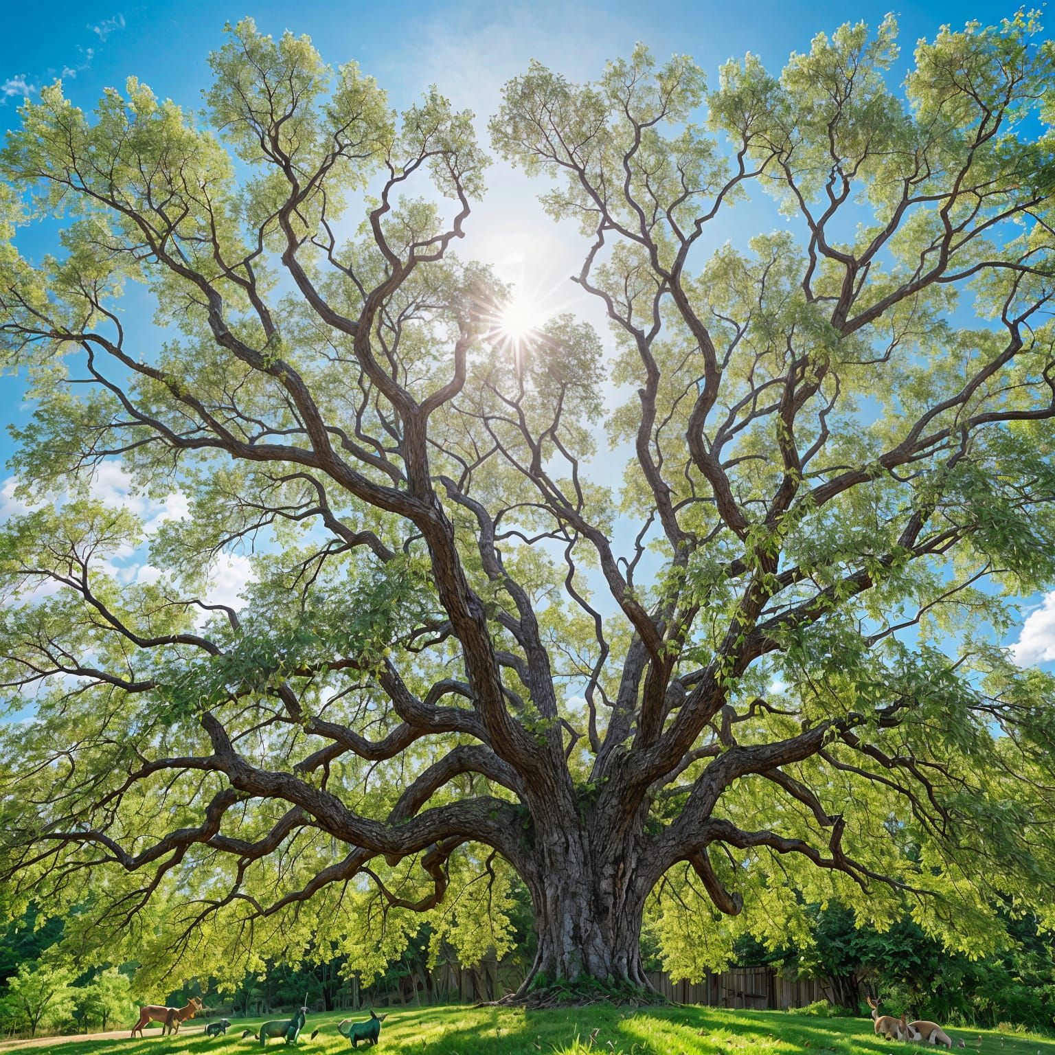 Majestic Weeping Tree with Woodland Creatures