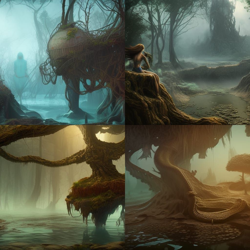 Swamp Woman Sinking in Quicksand: Detailed Matte Painting