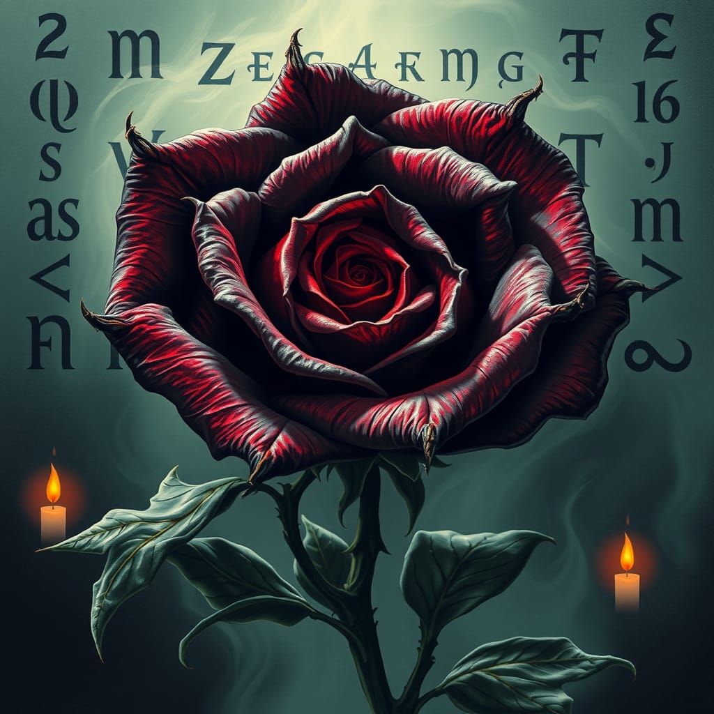Ethereal, Mysterious Dark Rose in a Haunting, Symbolic Scene