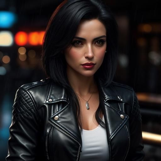 Beautiful Spanish Woman in Biker Bar at Night