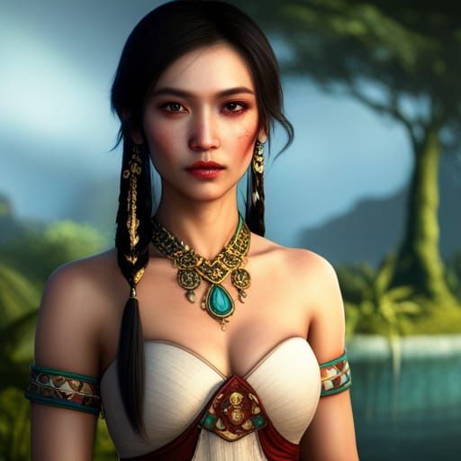 Filipina Woman in Traditional Dress: Detailed Matte Painting