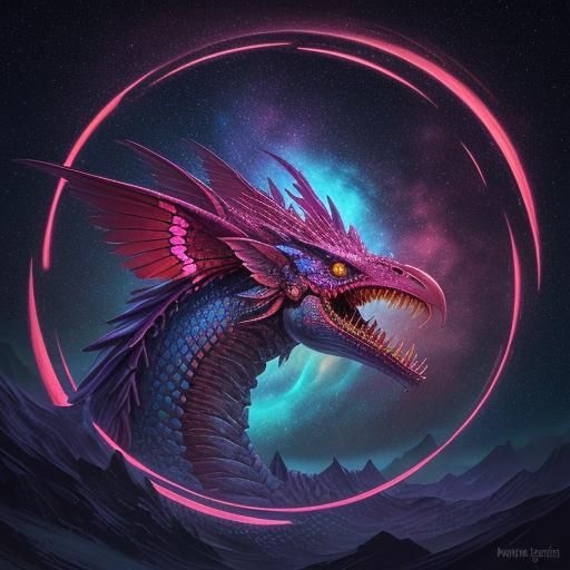 Fiery Ouroboros Coiling Under Starry Night Sky