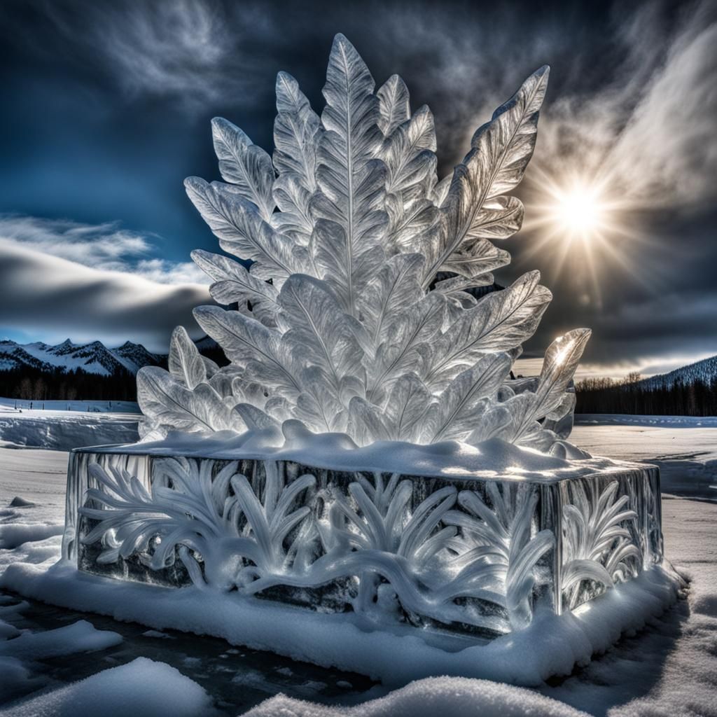 Hyperrealistic Transparent Ice Sculpture in HDR