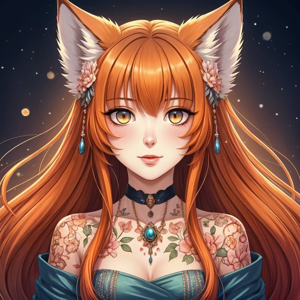Anime Character with Fox Ears in Vibrant Fantasy Attire
