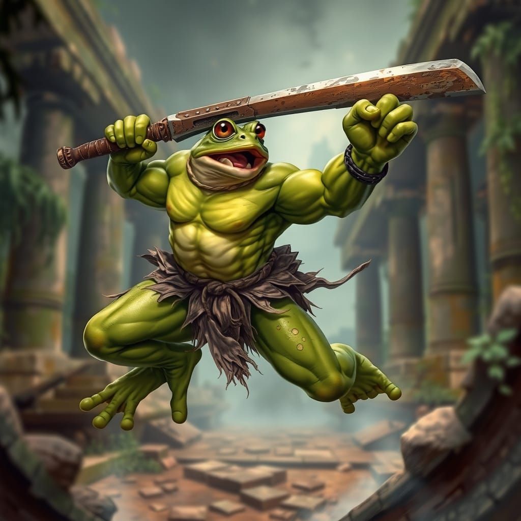 Heroic Frog Warrior Leaps into Battle