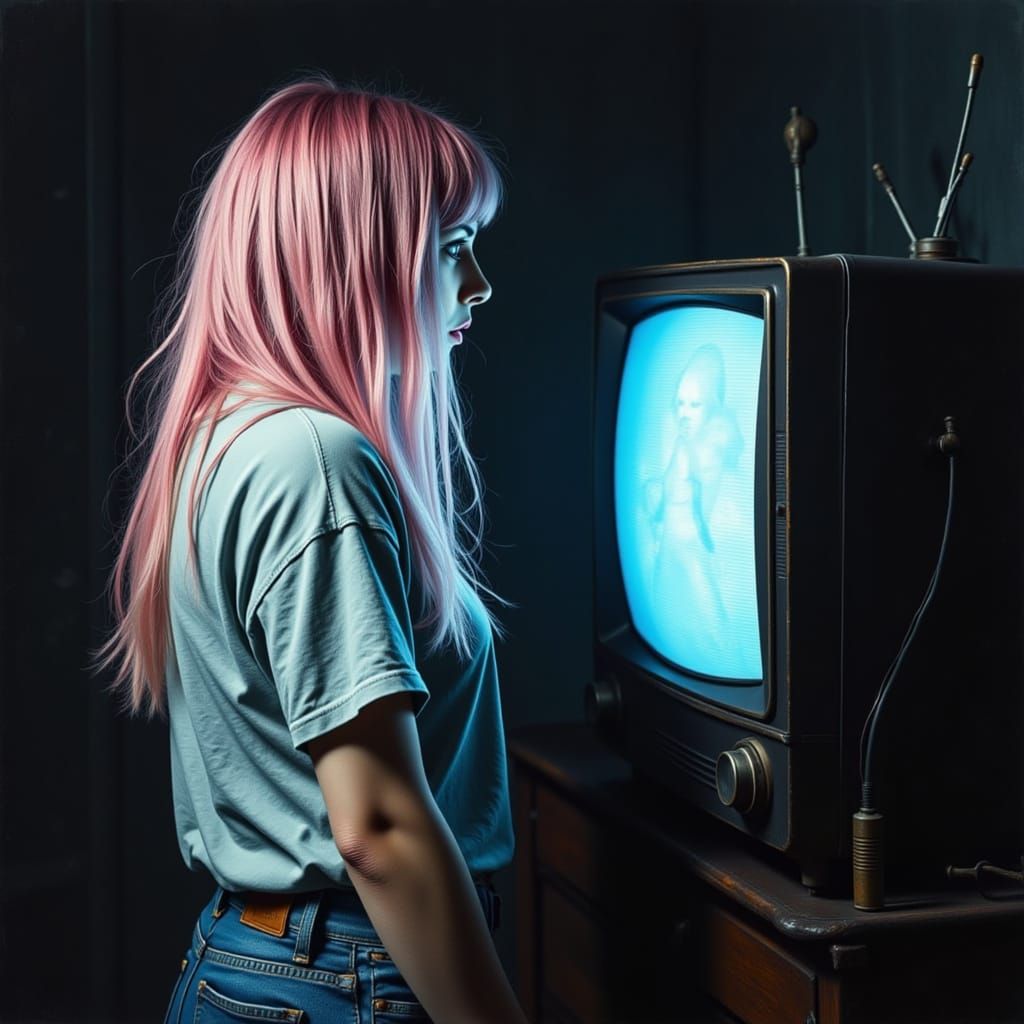 Hypnotized Girl in Wierdcore Glitchpunk Aesthetic