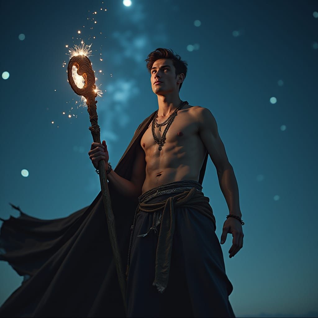 Majestic Mage Under Starry Sky