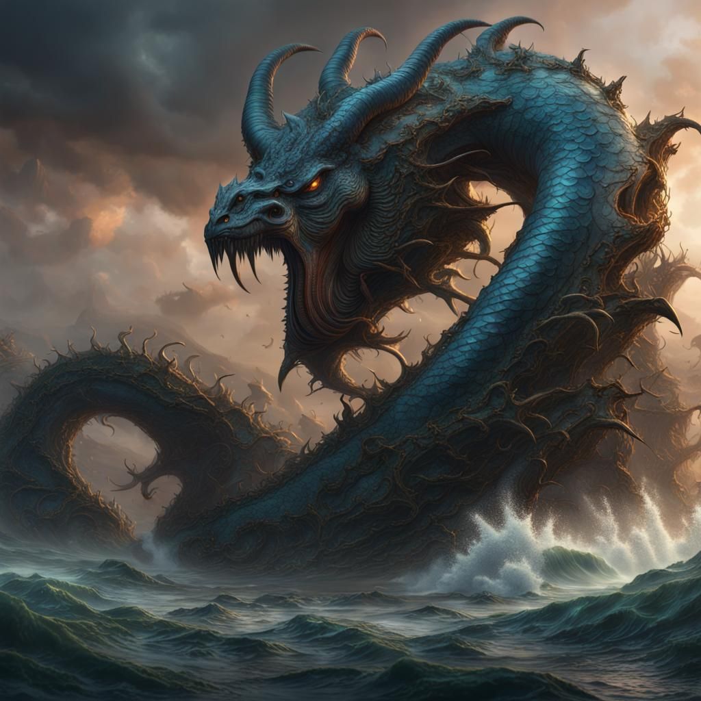 Fantastical Charybdis Naga Hybrid in Detailed Matte Painting