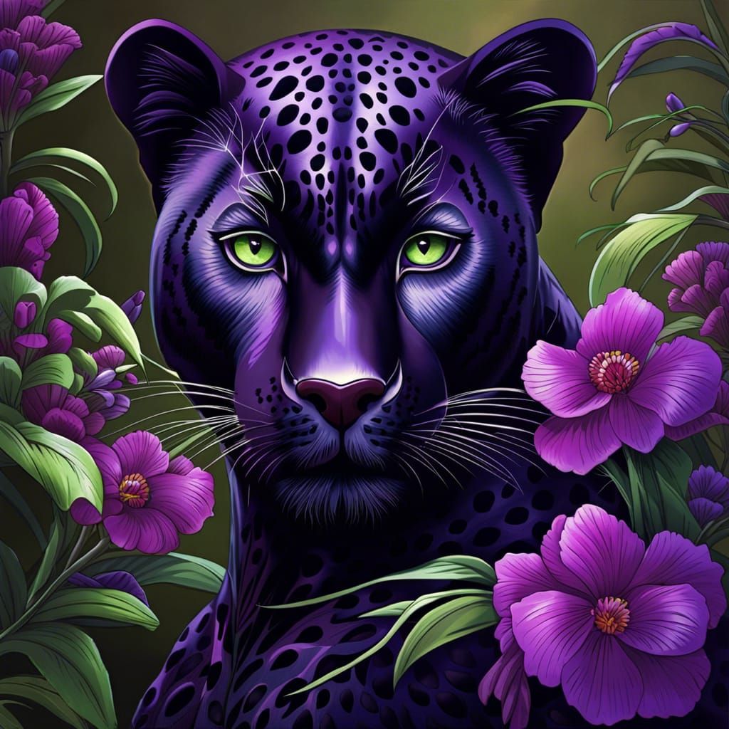 Anime Panther with Floral Adornments