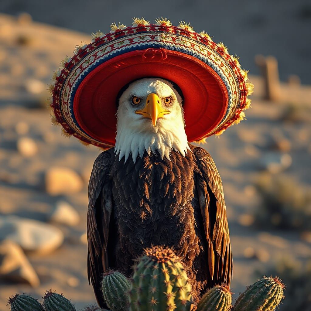 Majestic Bald Eagle in Sombrero: Digital Painting