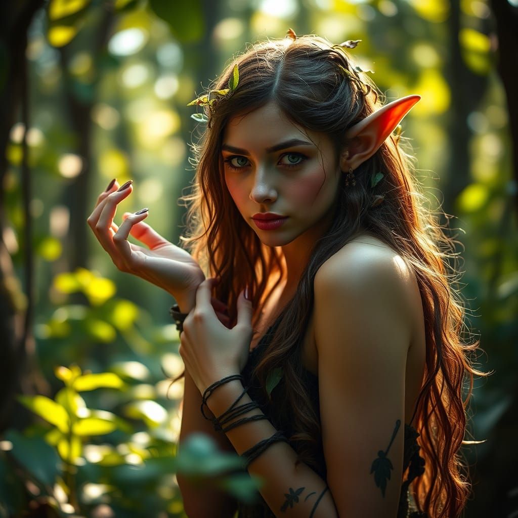 Mystical Elf Maiden in Lush Forest Setting