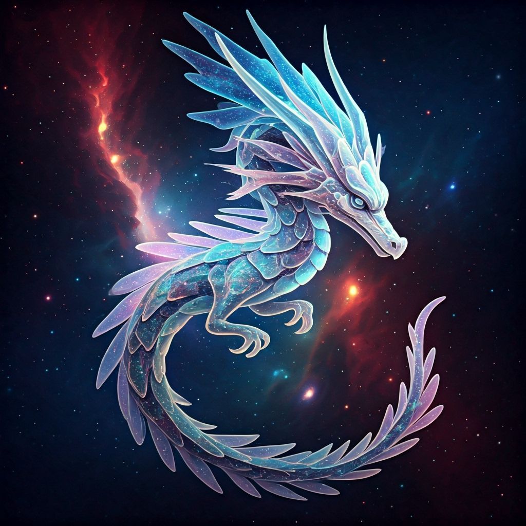 Ethereal Sea Glass Dragon in Cosmic Nebula