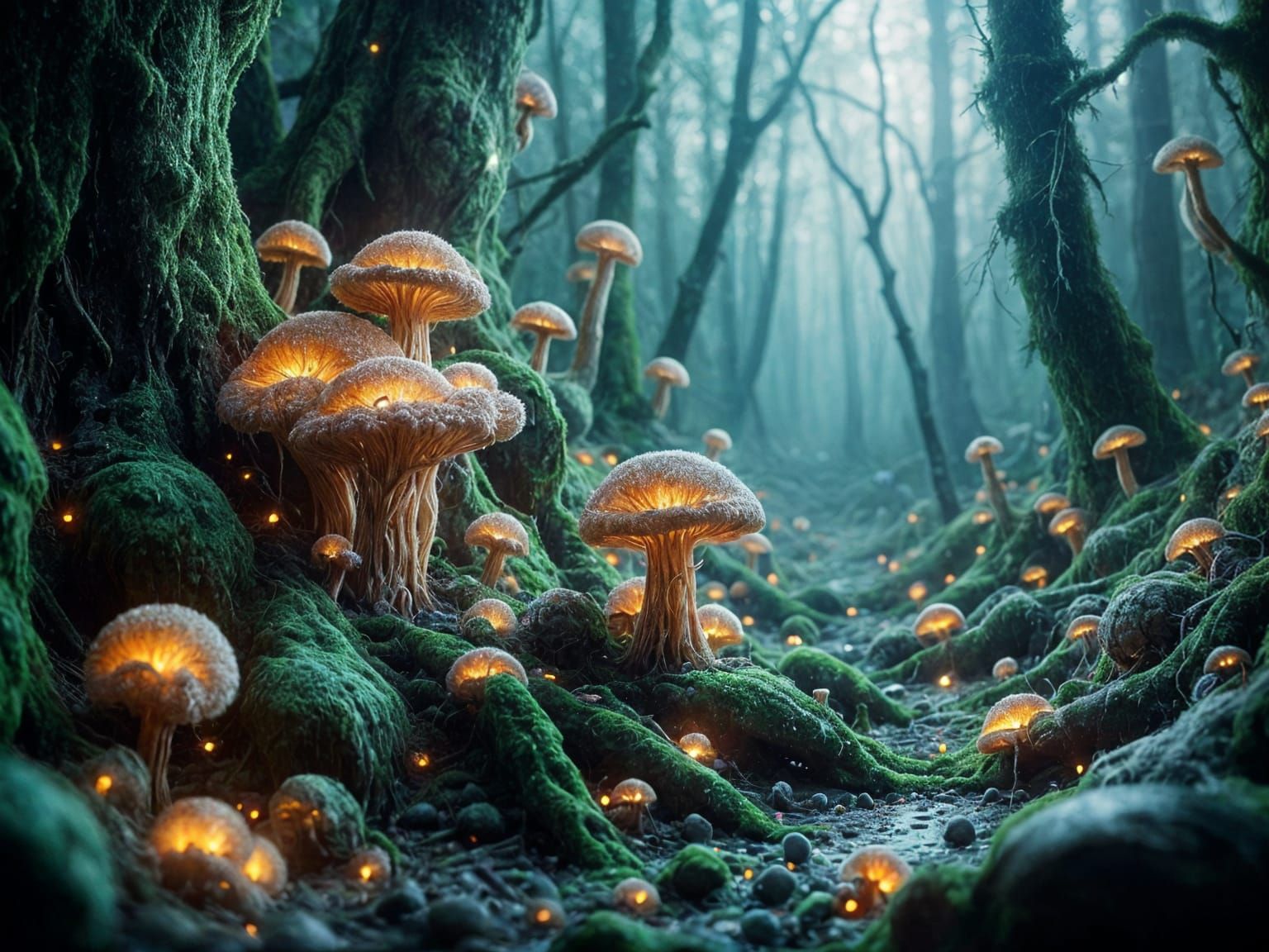Misty Forest: Intertwined Fungal Hyphae in Digital Art