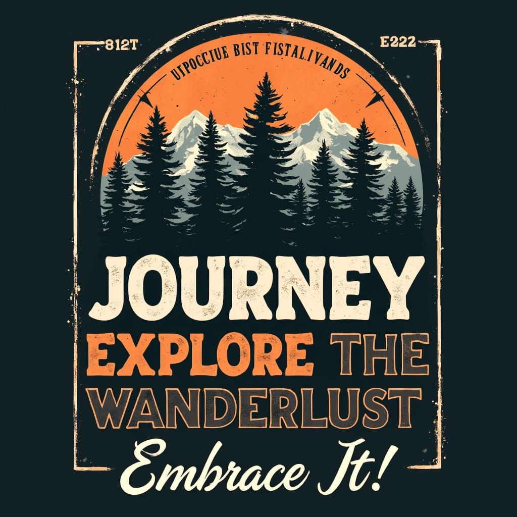 Vintage Travel T-Shirt Design with Forest and Compass