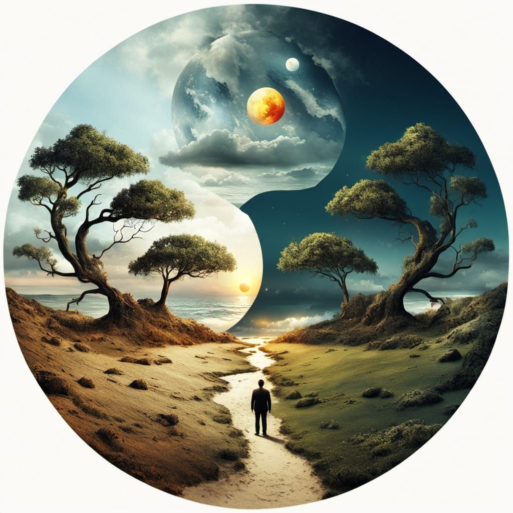 Surreal Yin Yang Sun Moon Sunset