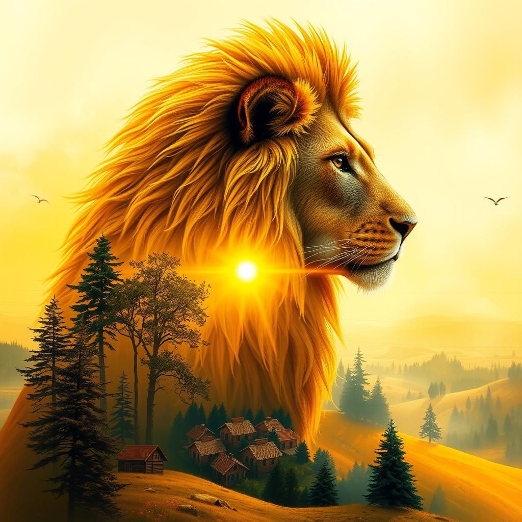 Lion and Forest Surreal Abstract Fusion