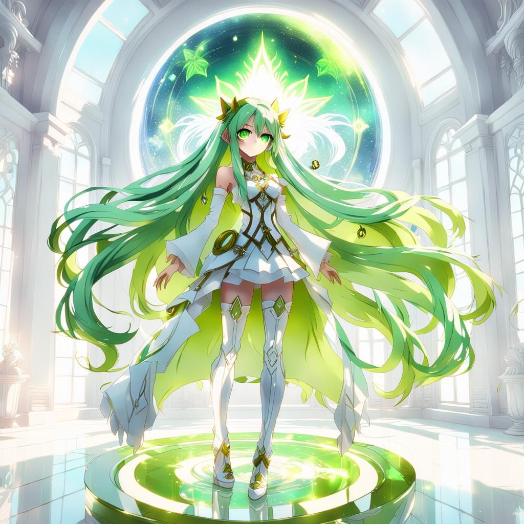 Anime Girl Portrait in Opalescent White Room