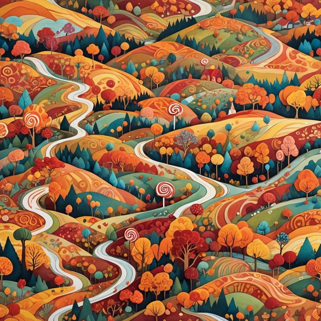 Candyland Landscape at Sunset: Gouache Decoupage