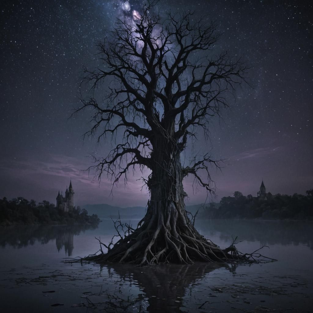 Ethereal Gothic Tower at Night in Dark Fantasy Style