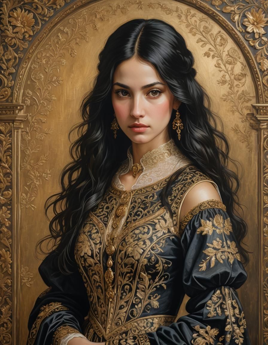 Renaissance Portrait of a Girl with Black Hair