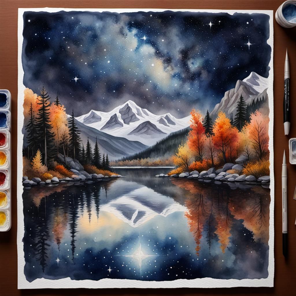 Night on an autumn lake