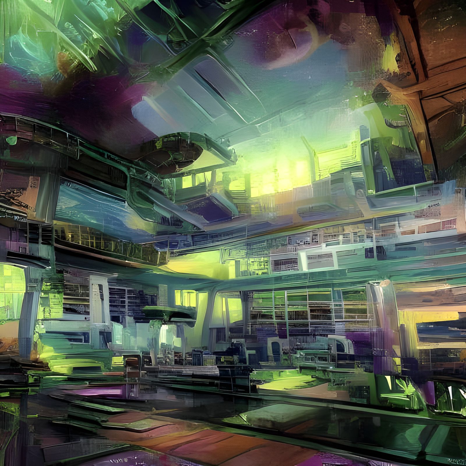 Surreal Cyberpunk Cityscape at Control Centre