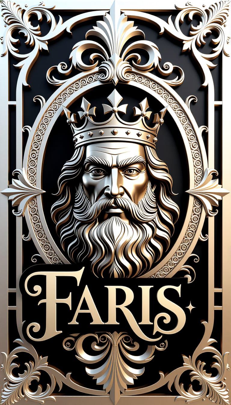 Elegant King Logo with Ornate Frame in Silver and Gold