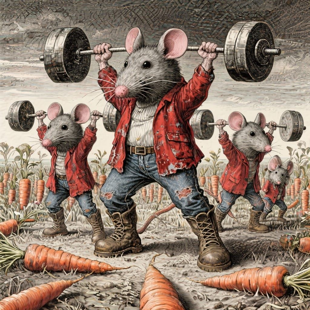Gigantic Rat Family Lifts Weights in Dürer Style
