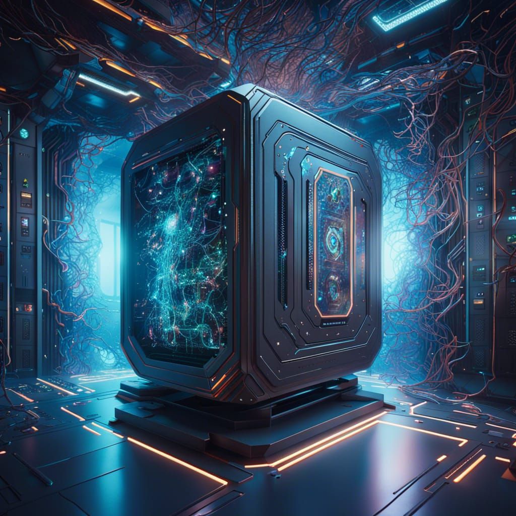 A futuristic quantum super computer 🖥️💻👾✨💎💠