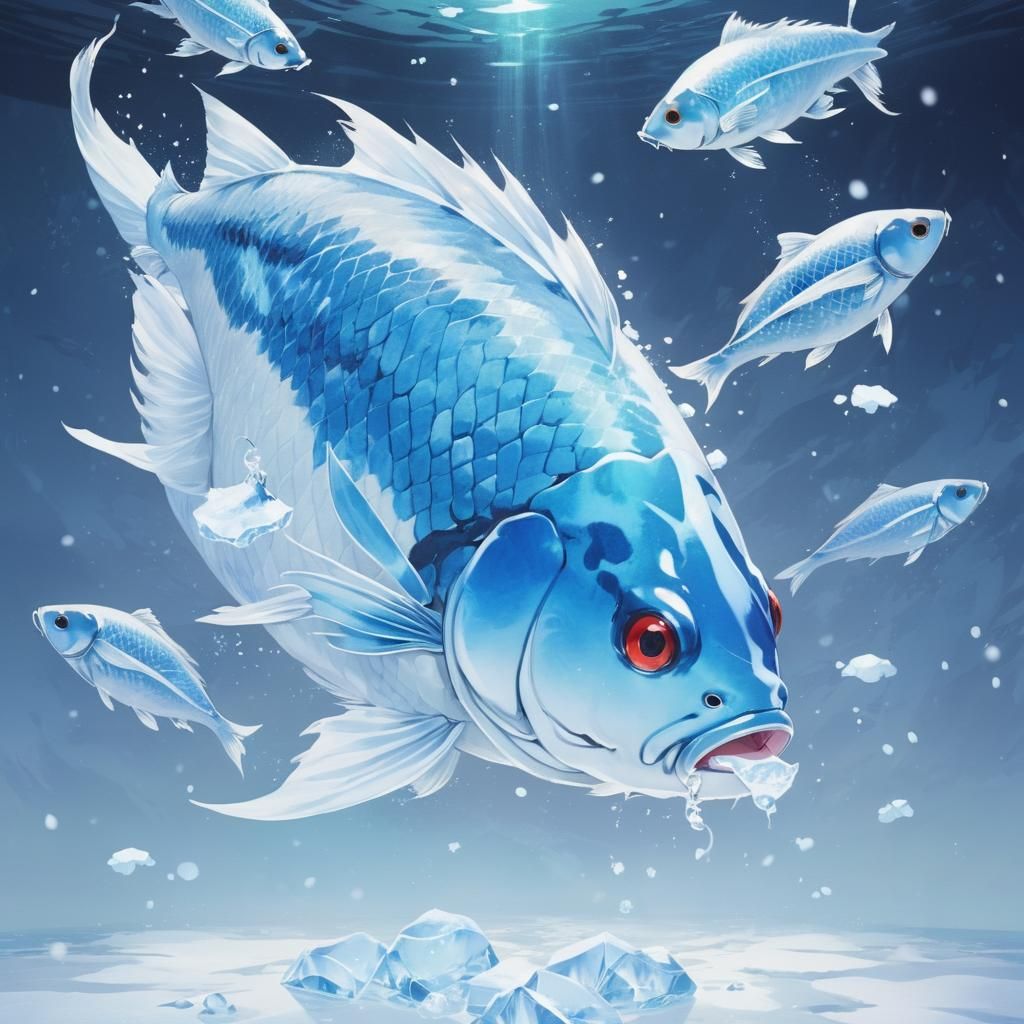 Ethereal Winter Koi Fish Made of Shimmering Ice