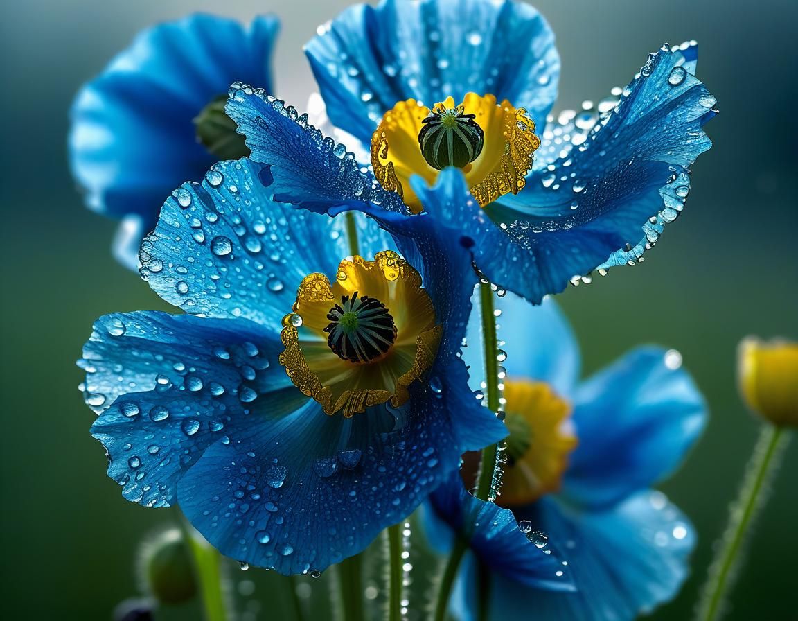 Backlit Himalayan Blue Poppies Macro Photograph