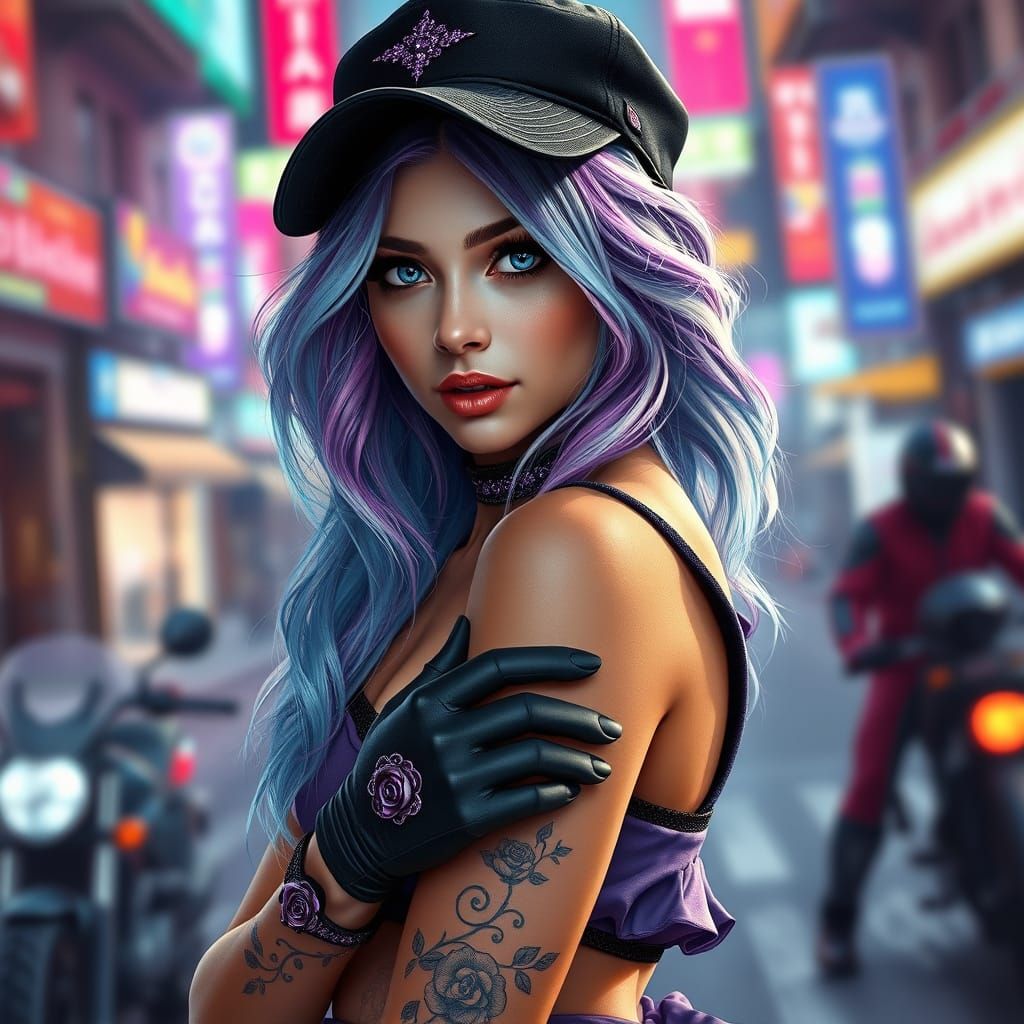 Vibrant Urban Portrait in Hyperrealistic Style