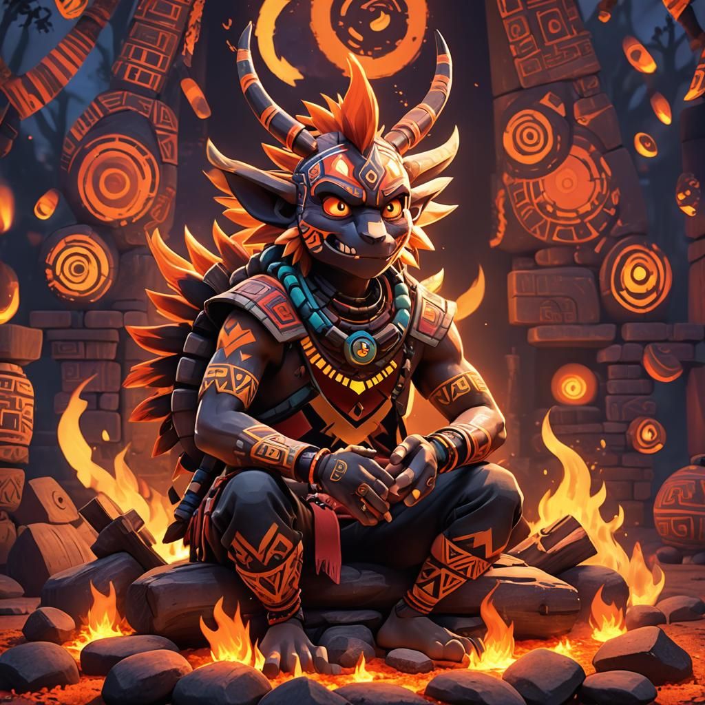 Pokémon Tribal Character by Fire: 3D Digital Art