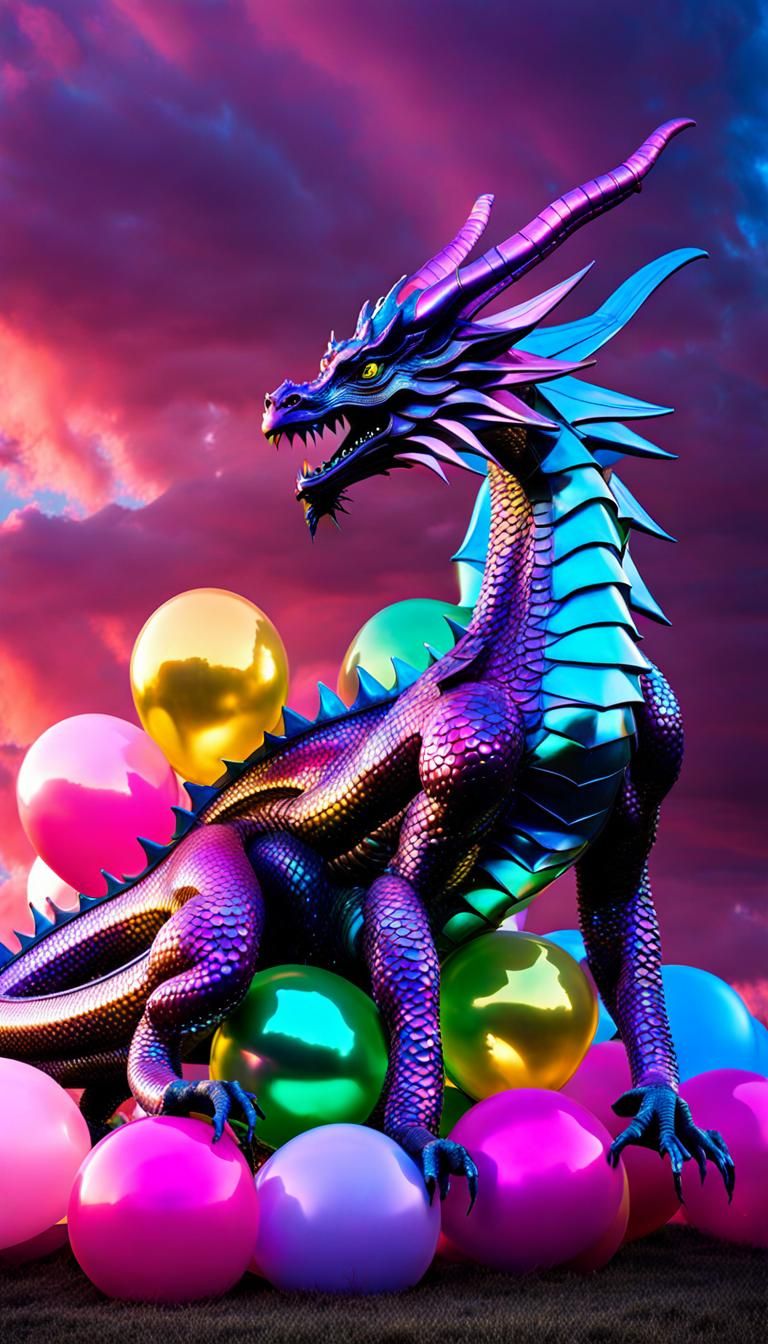 Prismatic Dragon Ascending in Iridescent Sky